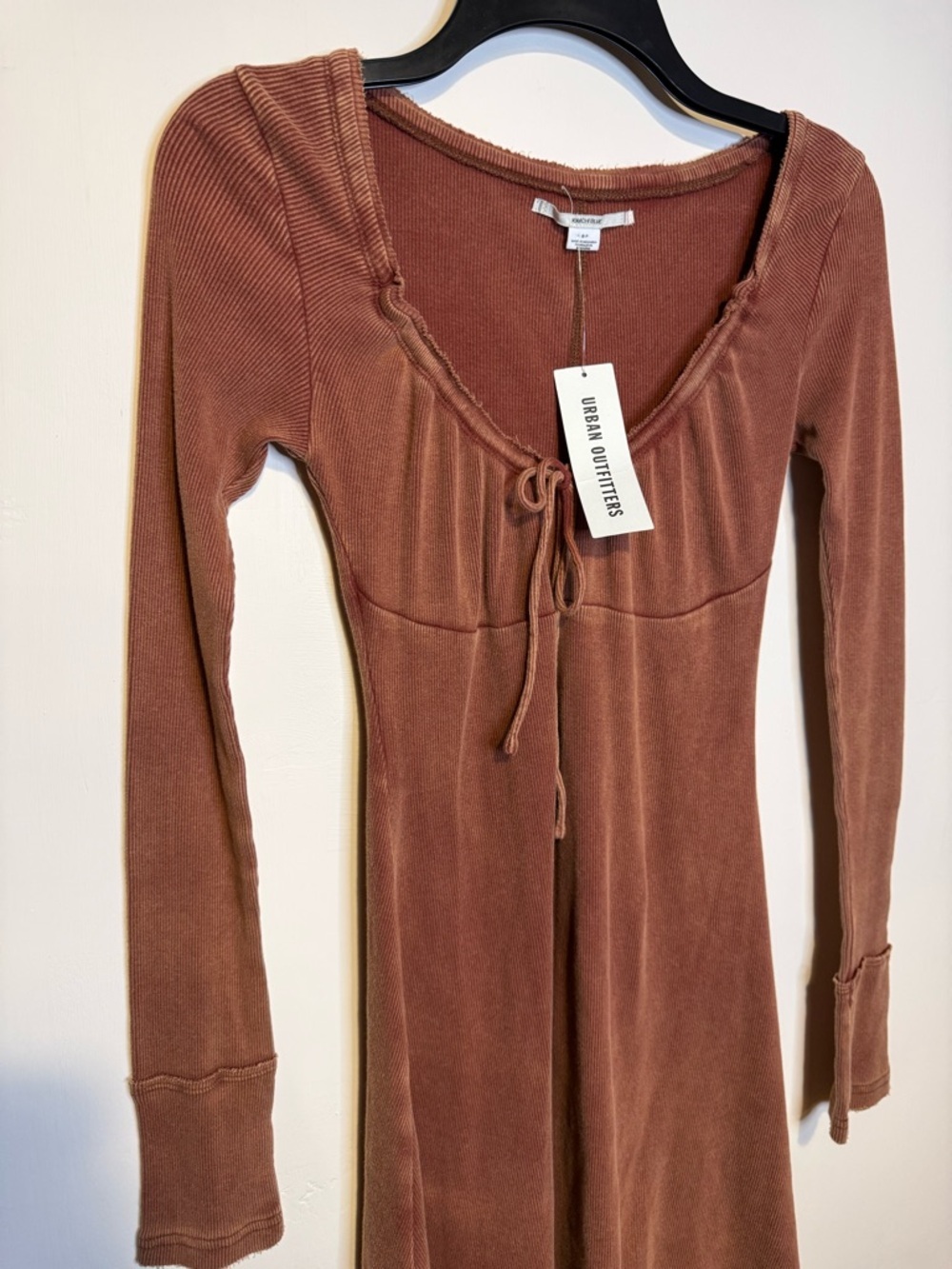 NEW URBAN OUTFITTERS Pretty As A Portrait Long Sleeve Mini Dress Brown Sz Small - Picture 3 of 7
